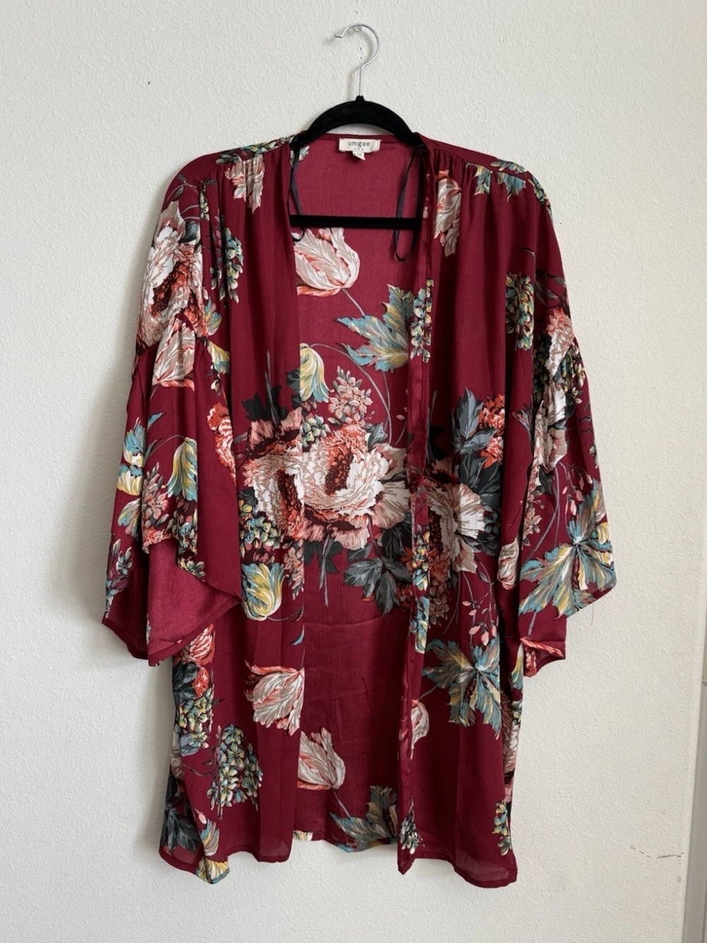 Umgee Red Maroon Floral Boho Festival Kimono Top Size S/M